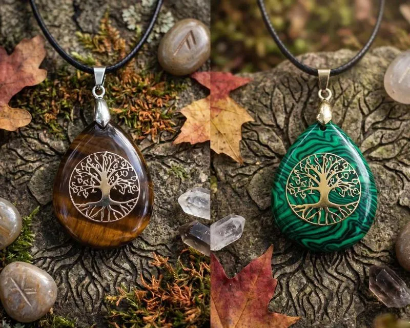 Tree of Life on Tiger Eye / Malachite Stone